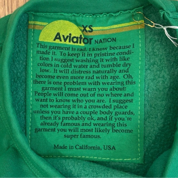 NWT Aviator Nation Women's Bolt Sweatshirt In Kelly Green/White Size XS - Picture 6 of 7